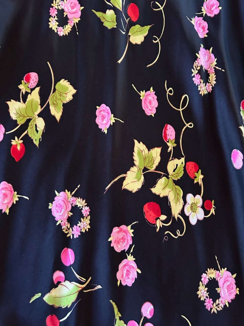 Vintage Betsey Johnson Strawberries Cherries Flowers Silk Milk Maid Dress - Picture 7 of 12